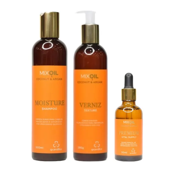 Kit Shampoo + Condicionador + Oil Premium Coco e Argan Hidratante