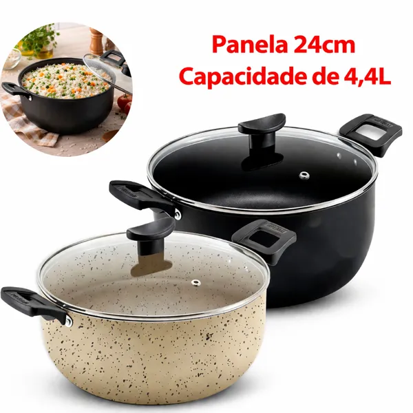 Panela Caçarola Antiaderente 24cm 4,5L — Tampa Vidro Temperado