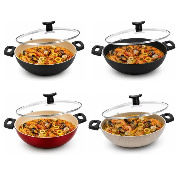 Frigideira Wok 30cm Antiaderente com Tampa de Vidro Imperial
