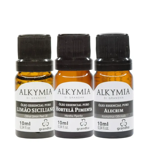 Kit Foco e Concentração Óleos Essenciais Alkymia di Grandha Estímulo Mental e Clareza