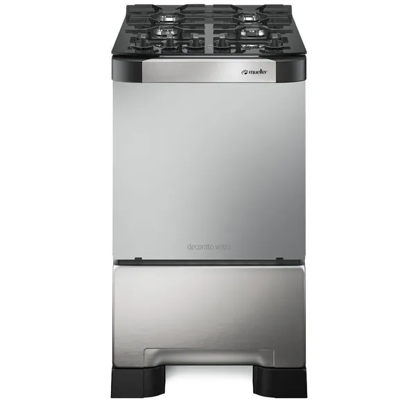 Fogão Mueller 4 Bocas Decorato Vetro Inox — Mesa de Vidro Temperado