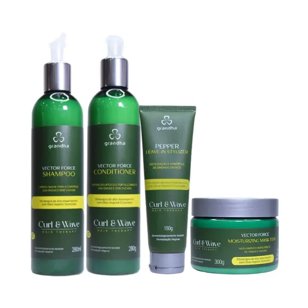 Shampoo Condicionador Máscara e Leave-in Vector Force Curl & Wave Kit Cachos e Crespos