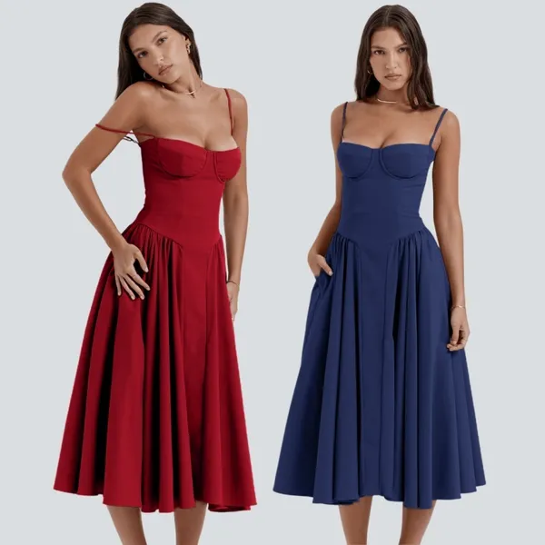 Vestido Longo Midi Bodycon com Bustier Feminino Elegante