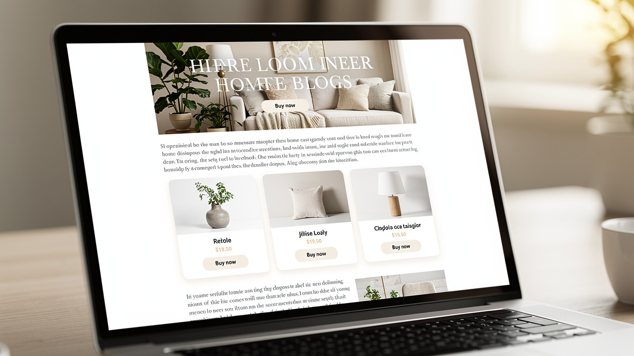 Exemplo de um post de blog sobre decoração com produtos da loja inseridos de forma contextual no artigo.