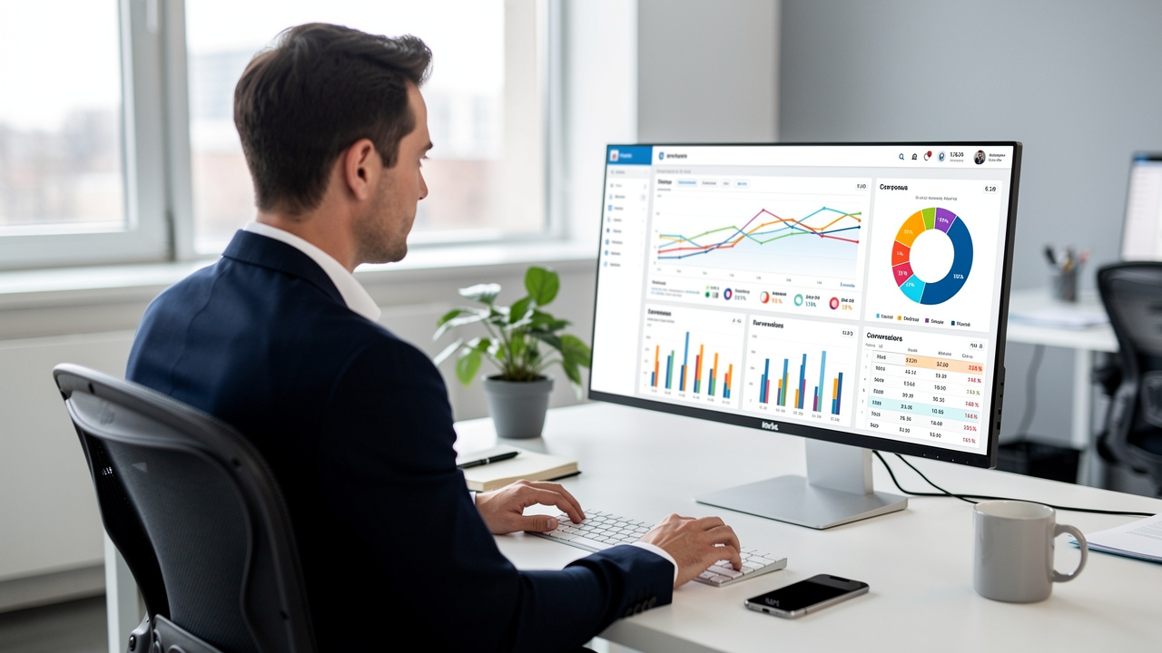 Gestor de e-commerce analisando dados de vendas de produtos em um gráfico no computador.