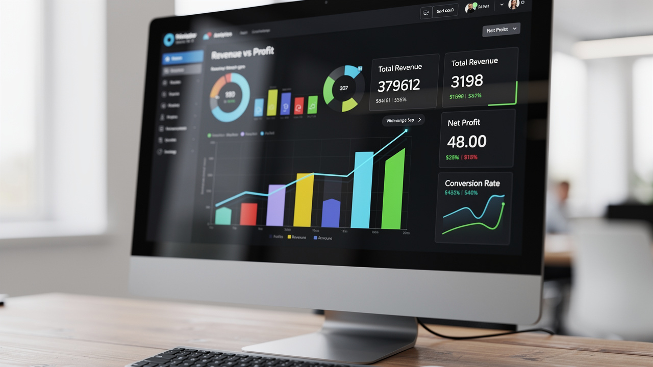 Tela de dashboard de e-commerce mostrando diferença entre faturamento e lucro real