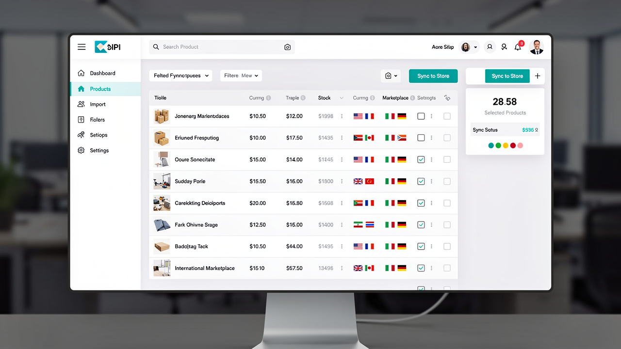 Painel de importação de produtos conectando marketplace internacional a loja virtual brasileira