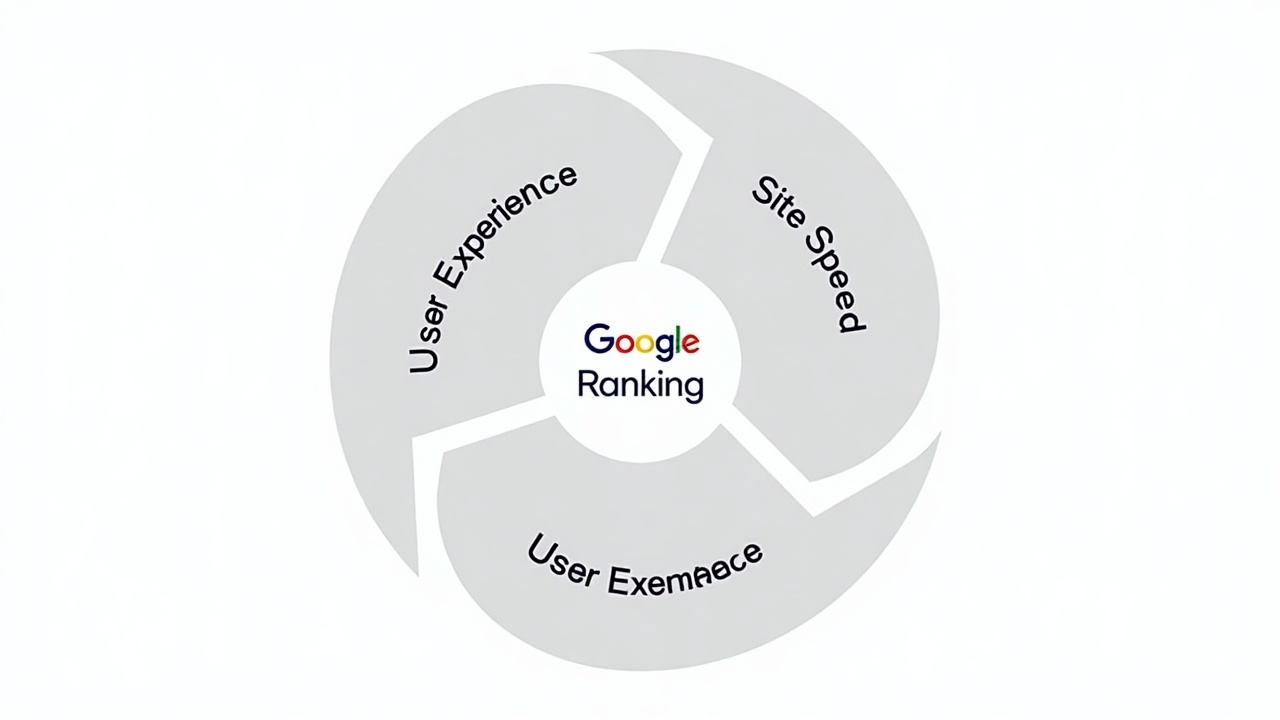 Diagrama com círculos conectados representando Experiência do Usuário, Velocidade e Autoridade do site