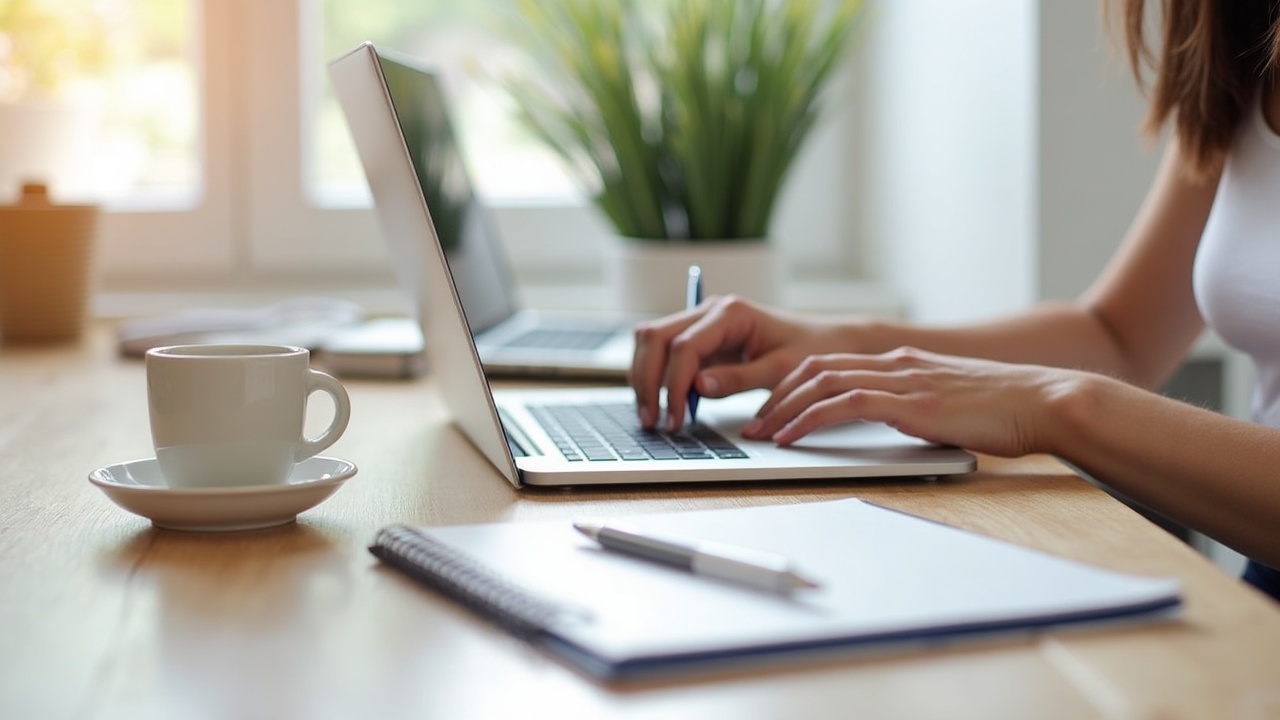 Lojista escrevendo um artigo de blog em seu notebook para atrair mais clientes para o e-commerce