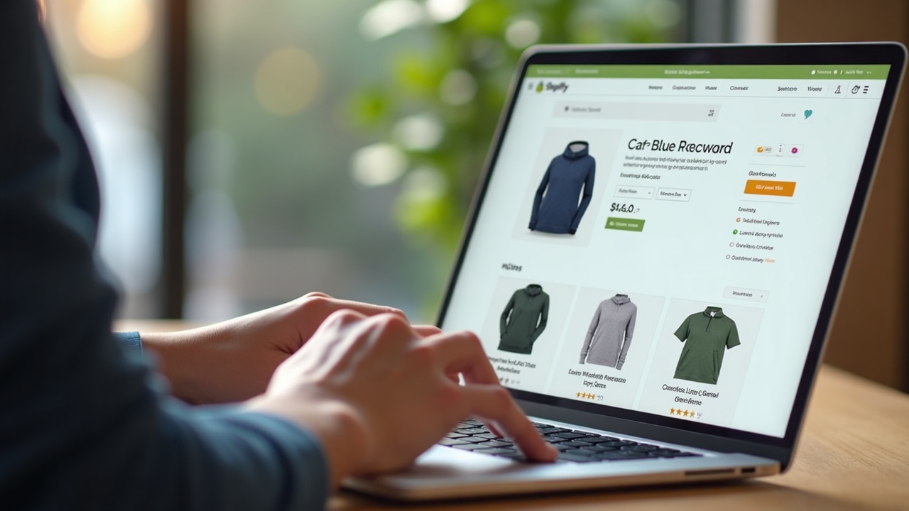 Empreendedor otimizando o título de um produto em uma página de e-commerce no notebook