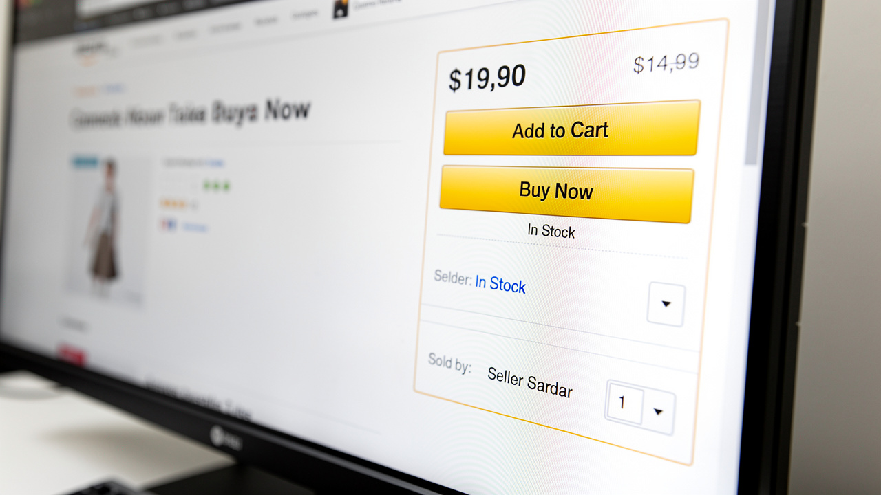 Tela de computador mostrando o buy box em página de produto da Amazon