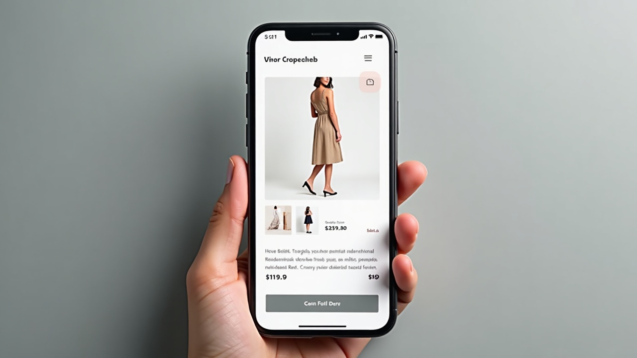 Tela de smartphone exibindo uma página de produto de e-commerce com design limpo e moderno