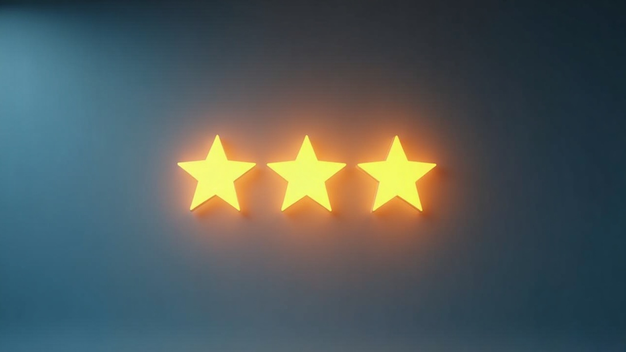Ícone de avaliação de cinco estrelas brilhando sobre a página de um produto em um e-commerce