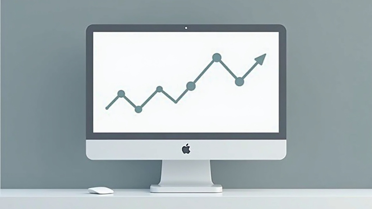 Gráfico em tela de computador mostrando uma linha de crescimento constante que simboliza o aumento do tráfego orgânico.