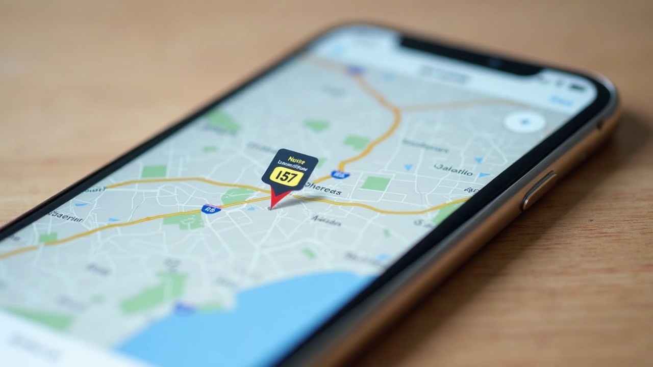 Tela de smartphone mostrando mapa com um pino de localização e informações de contato consistentes de uma empresa