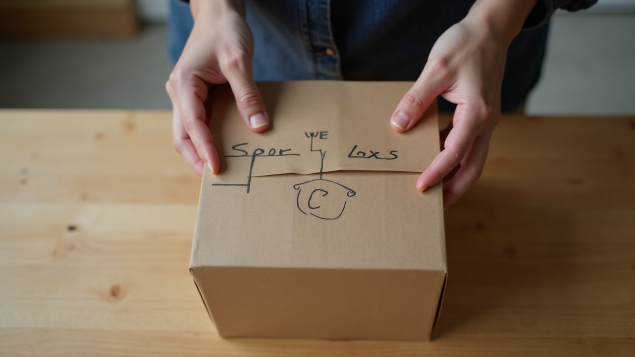 Close de mãos de um empreendedor embalando um produto em uma caixa personalizada para um vídeo curto