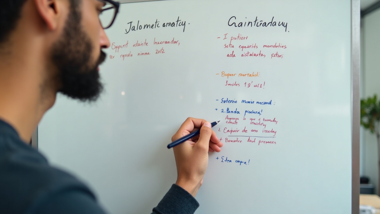 Empreendedor brasileiro planejando um calendário de conteúdo em um quadro branco em seu home office