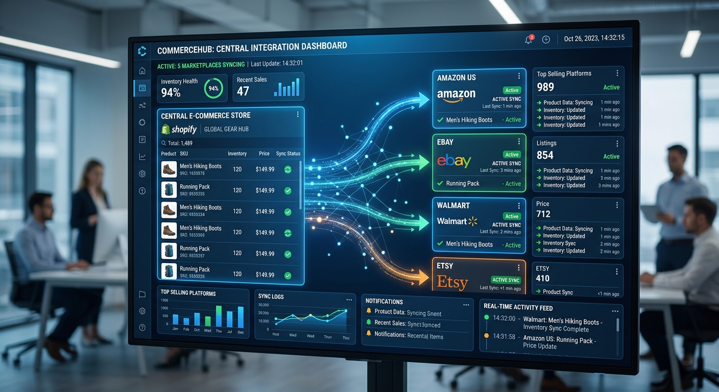 Interface de integração entre múltiplos marketplaces e loja central com sincronização em tempo real