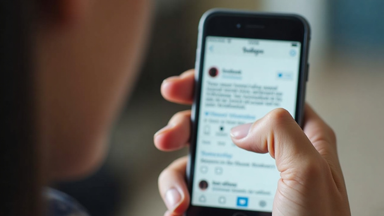 Mão de uma pessoa segurando um smartphone e interagindo com uma postagem de marca em rede social.