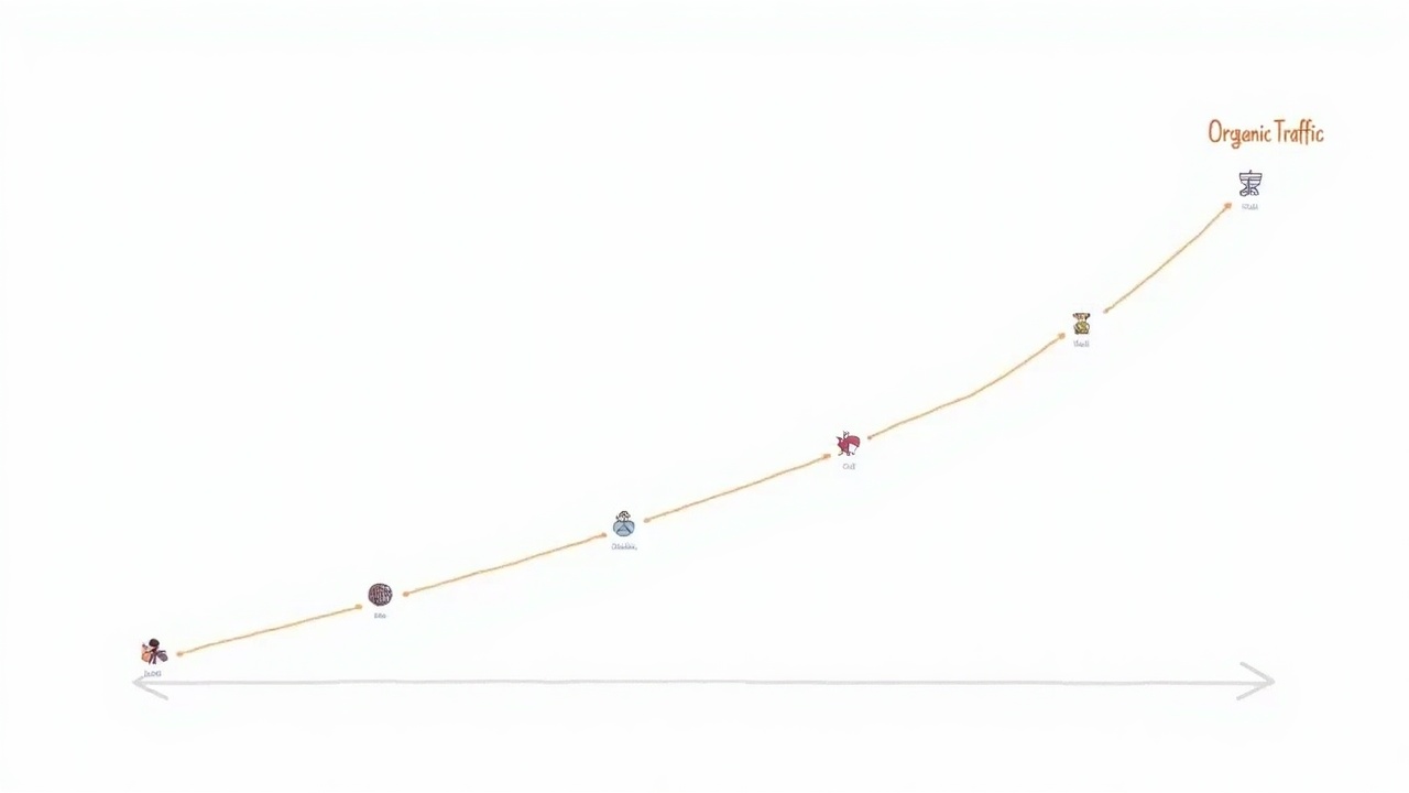 Gráfico de analytics mostrando crescimento de tráfego orgânico em um notebook.