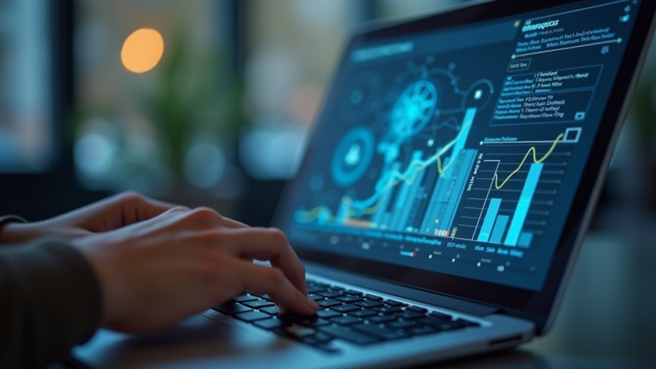 Tela de notebook mostrando IA gerando descrições de produtos otimizadas para SEO