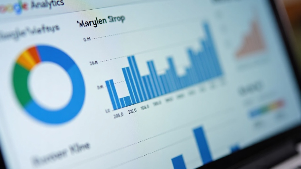 Tela de computador exibindo um painel do Google Analytics com gráficos e dados de um e-commerce.