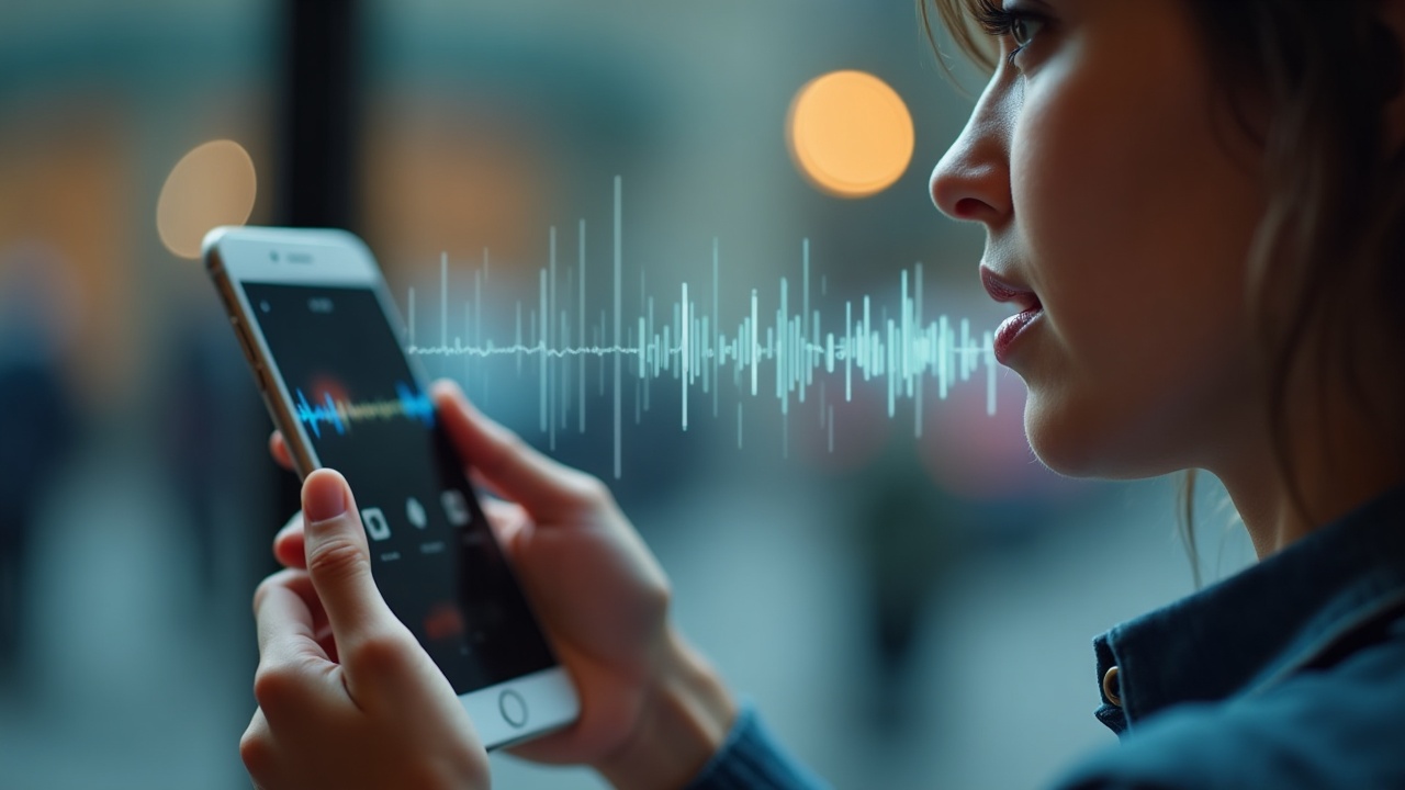 Pessoa fazendo uma busca por voz em seu smartphone com a assistente virtual ativada