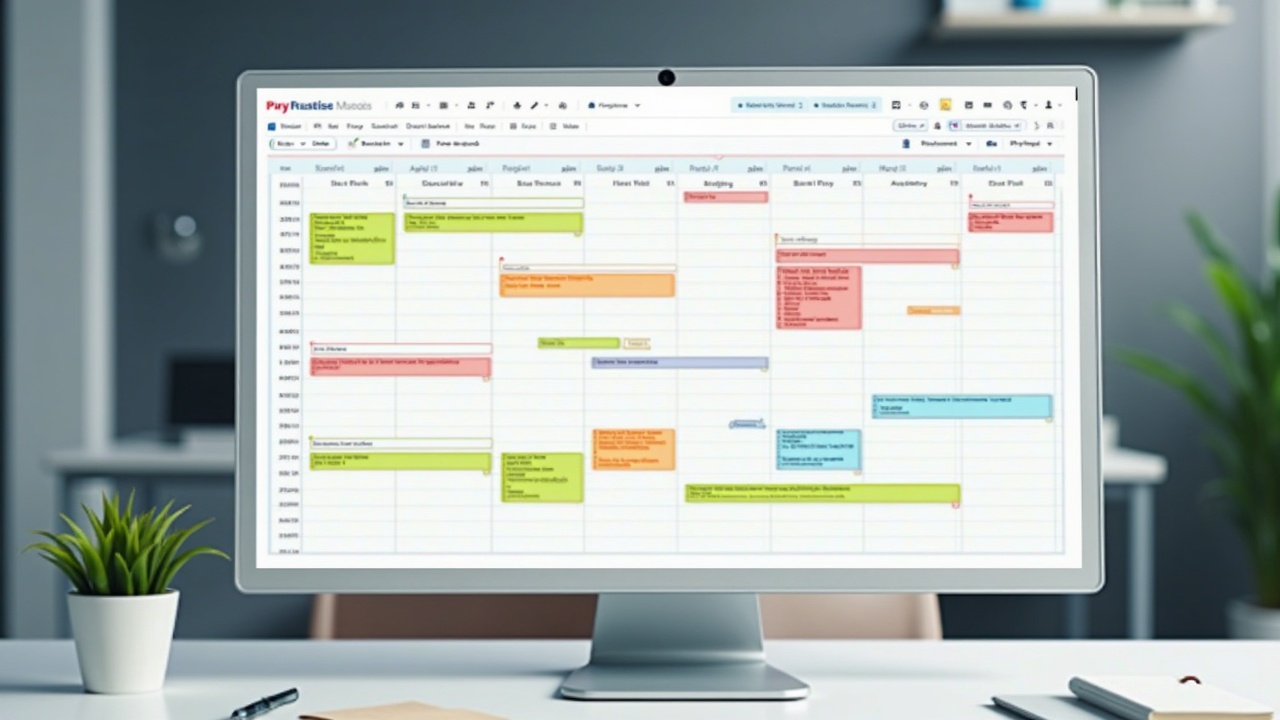 Calendário digital com código de cores para diferentes tipos de demandas e projetos em agência