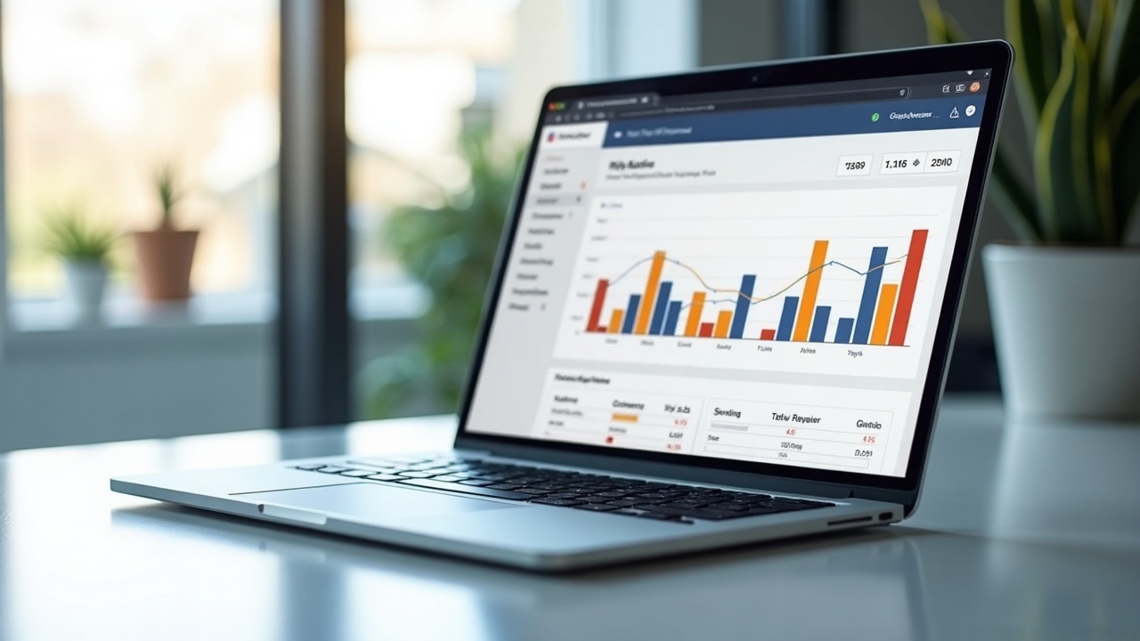 Painel do Google Analytics exibido na tela de um notebook com gráficos de vendas de e-commerce