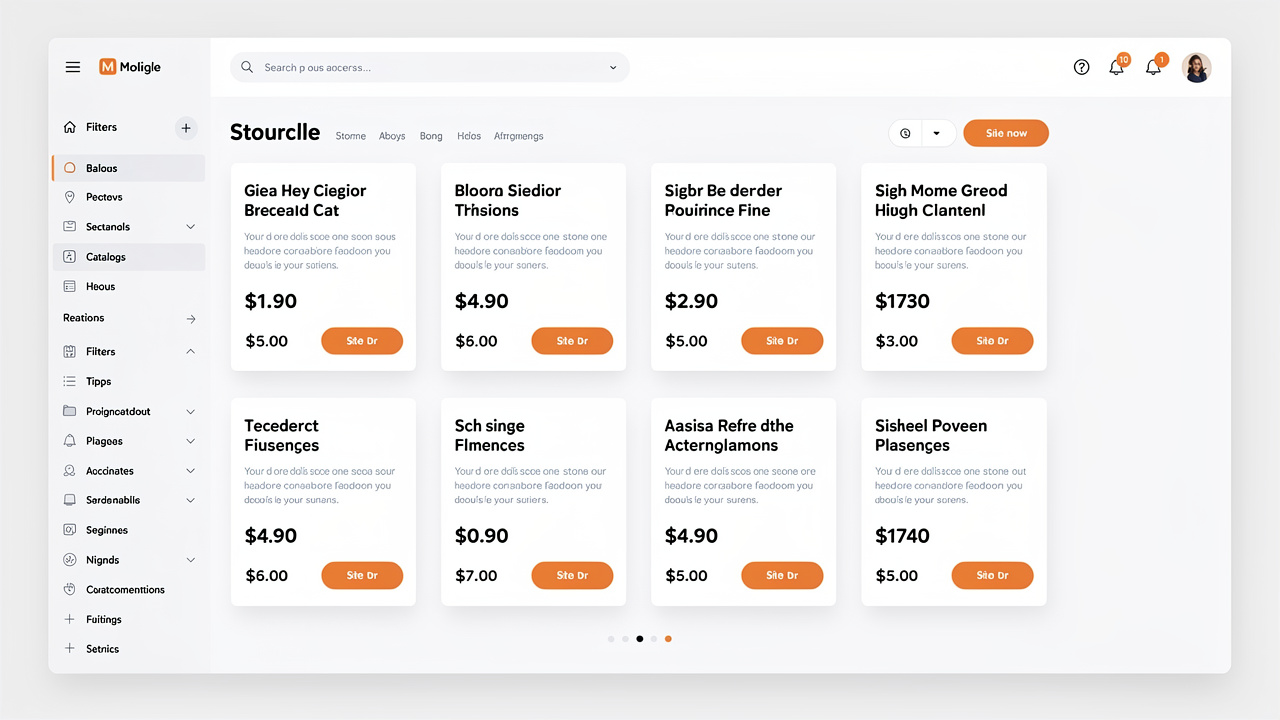 Tela de um sistema de e-commerce exibindo um catálogo de produtos com fotos nítidas e descrições organizadas.