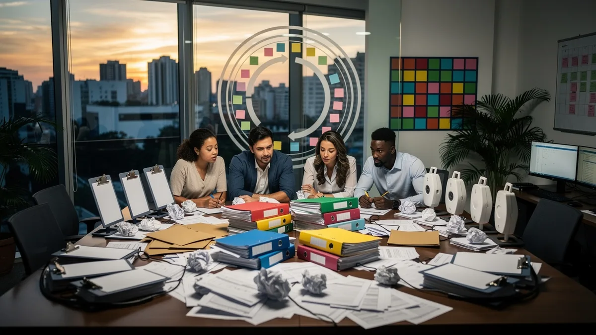 A nova equipe herda o caos, 6 ciclos de retrabalho em 8 semanas sem ajuste