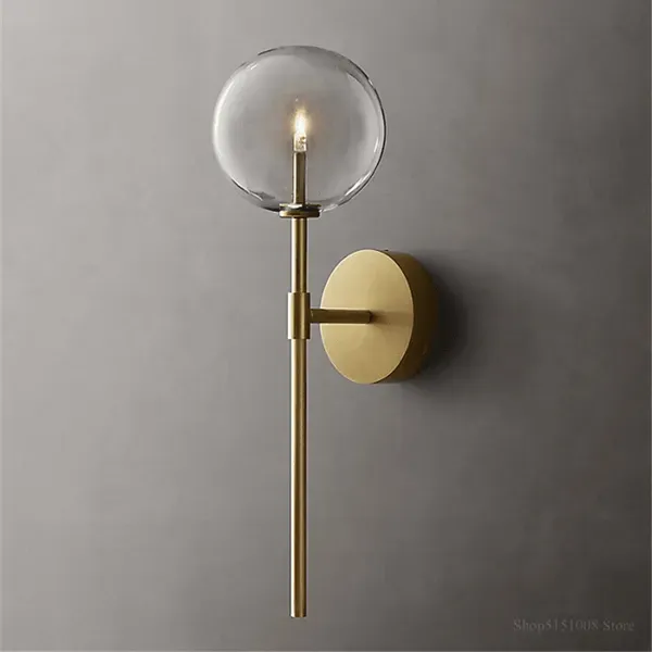 Arandela de Parede Minimalista Aço Inox e Vidro Preto Dourado 1