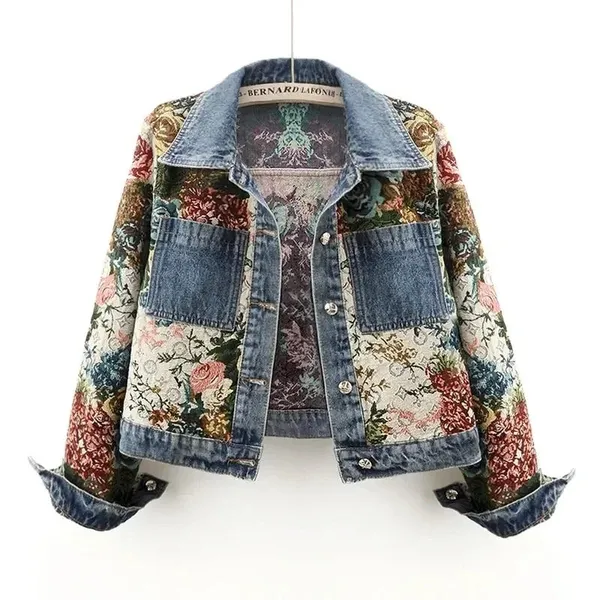Fiora Floral Denim Jacket front view