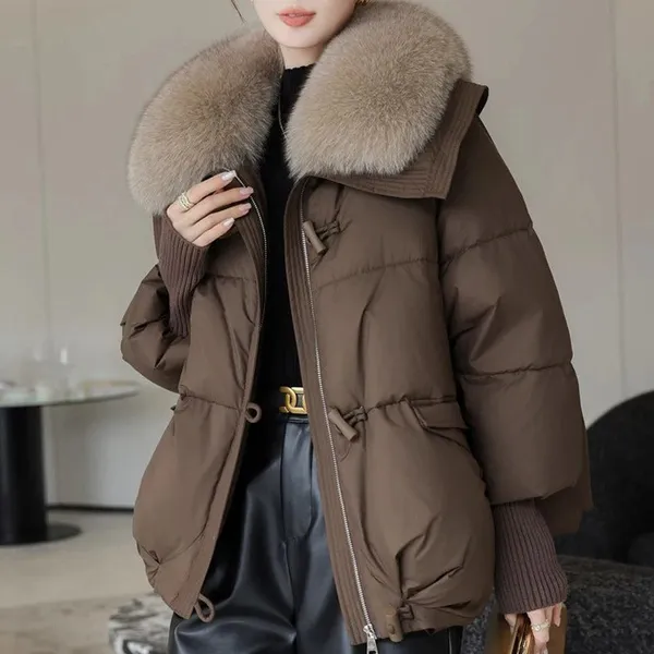 Eleen Parka Jacket front view with faux-fur collar