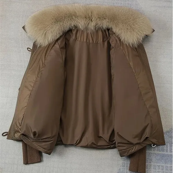 Eleen Parka Jacket detail showing faux-fur collar and ribbed sleeves