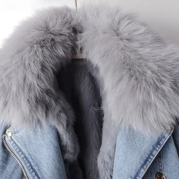 Ava Denim Jacket faux fur collar detail close-up
