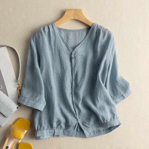 Zyla Cotton Blouse gathered hem detail