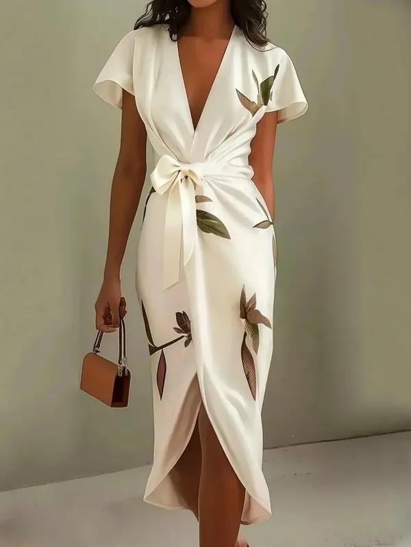 Callista Wrap Dress front view with tie belt