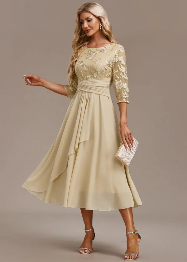 Bellamy Floral Embroidered Dress front view champagne