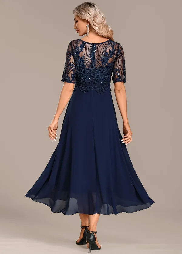 Adeline Navy Lace Dress - styled full-length look