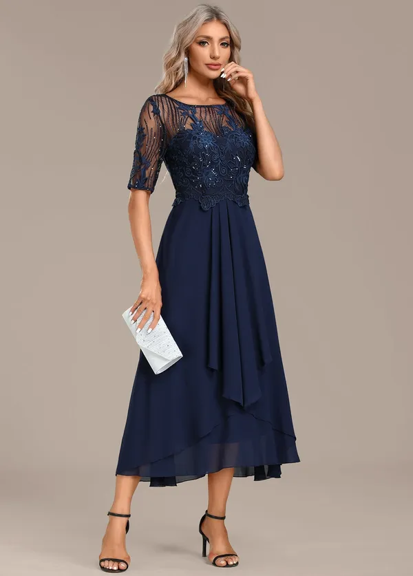 Adeline Navy Lace Dress - side view