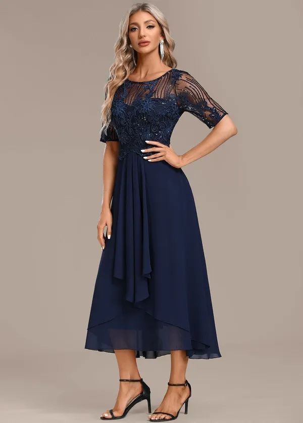 Adeline Navy Lace Dress - back view
