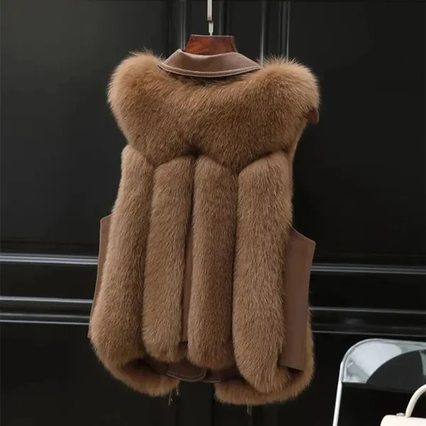 Lucia Fur Vest collar and button detail