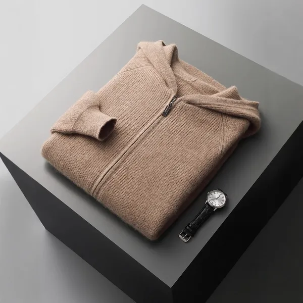 Osten Sweater – Hooded Zip Cardigan in Soft Wool Blend, front view