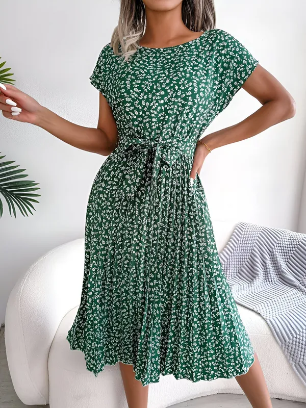 Roselyn Pleated Floral A-Line Dress front view