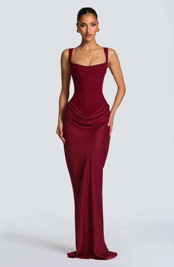 Nelya Dress front view corset bodice square neckline