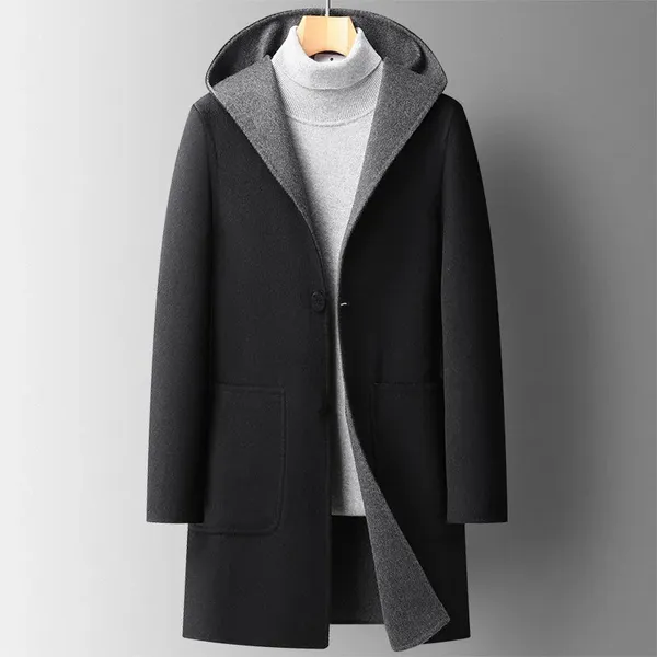 Wool Hooded Overcoat worn look