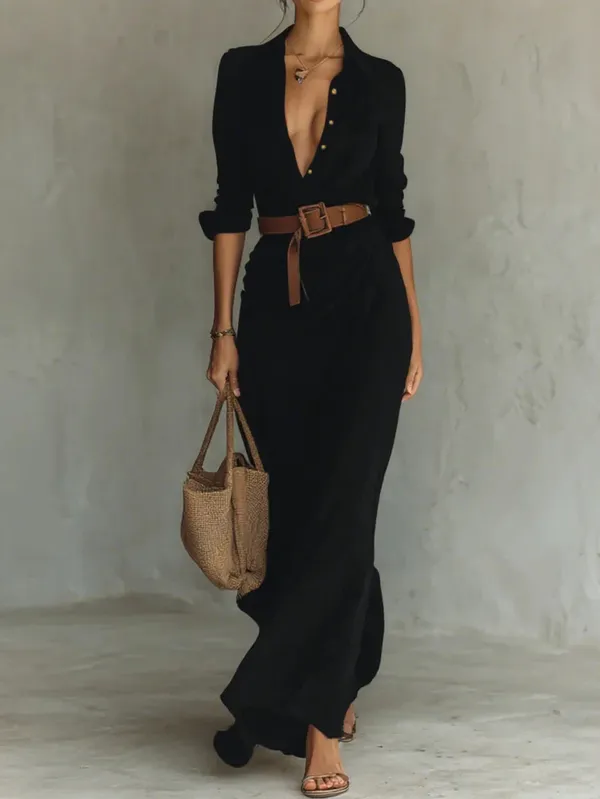 Savina Lapel Maxi Dress – styled look