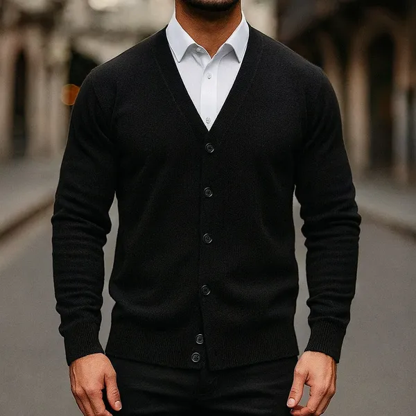 Caldura 100% Wool V-Neck Cardigan front view