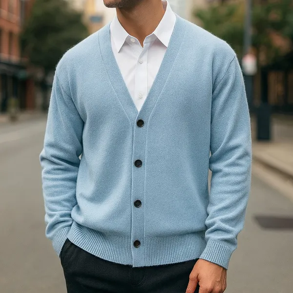 Caldura wool cardigan side detail and texture